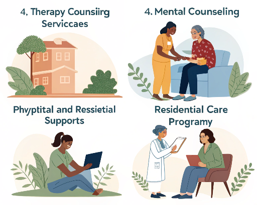 What are the four types of mental health services?